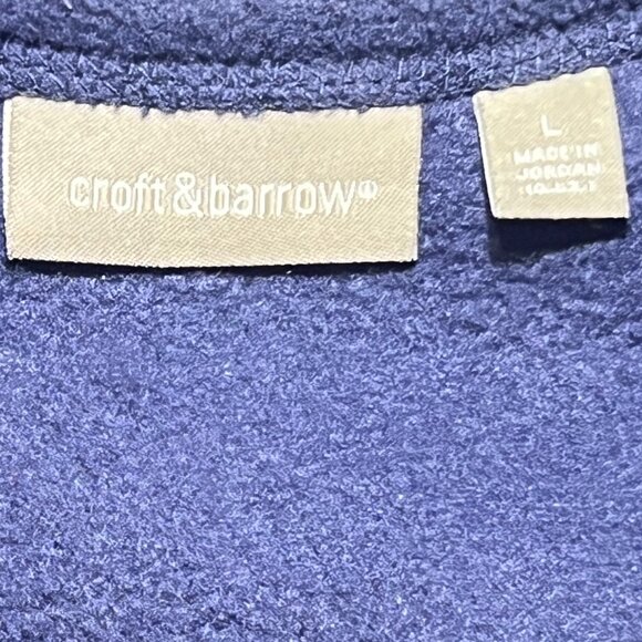 Croft & Barrow Fleece Navy Zip Up Jacket Christmas Theme Trees/Snowflakes Large - Picture 7 of 10